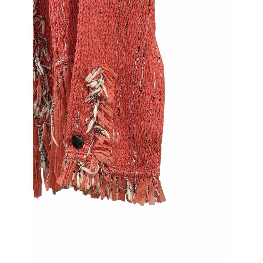 NIC + ZOE Pink Fancy Fringe Open Knit Blazer Women’s Small Tweed-Like - Picture 4 of 15